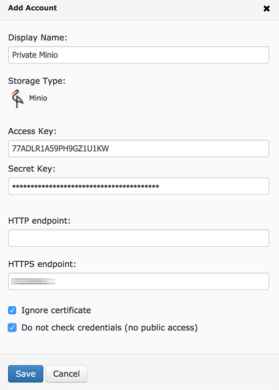 Minio - private configuration in MBS example